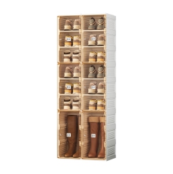 ANTBOX Shoe Box 7 Layers 14 Grids 6 Doors (14 Pairs) Brown, Portable Shoe Organizers Storage Boxes With Magnetic Door, Easy Assembly