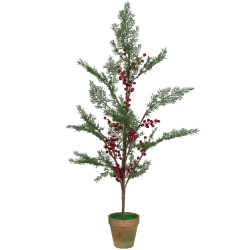 NORTHLIGHT Pre-Lit Berries And Pine Artificial Potted Christmas Tree - 3' - Warm Led Lights In White