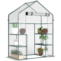 OUTSUNNY 3-Tier Mini Greenhouse, Walk-In Greenhouse, Garden Hot House With 4 Shelves, Roll-Up Door And Weatherized Cover, 56" X 29" X 77", Clear