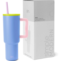 SIMPLE MODERN Tumbler \w Handle And Straw | Insulated Stainless Steel Water Bottle Iced Coffee Cup Travel Mug | Gifts for Women & Men | Trek