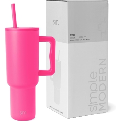SIMPLE MODERN Tumbler \w Handle And Straw | Insulated Stainless Steel Water Bottle Iced Coffee Cup Travel Mug | Gifts for Women & Men | Trek