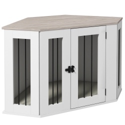 PAWHUT 41" Dog Crate Furniture, Corner Dog Crate End Table for Medium And Small Dogs, Indoor Dog Cage With Cushion, Door, Lock In White