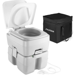 ALPCOUR Portable Toilet – 5.3 Gallon, Piston Pump Flush, Washing Sprayer