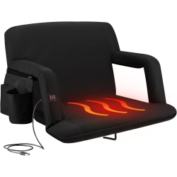 ALPCOUR Wide Heated Reclining Stadium Seat - Waterproof, Thick Padding - In Black