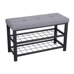 ITY INTERNATIONAL - Metal Bench With Shoe Storage, Padded Seat In Gray