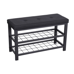 ITY INTERNATIONAL - Metal Bench With Shoe Storage, Padded Seat In Black