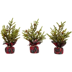 NORTHLIGHT Mini Glittered Pine With Berries Artificial Christmas Trees - 9" - Set Of 3