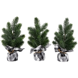 NORTHLIGHT Mini Iced Pine Artificial Christmas Trees - 10" - Set Of 3