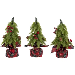 NORTHLIGHT Mini Downswept Pine Artificial Christmas Trees With Pine Cones - 9" - Set Of 3