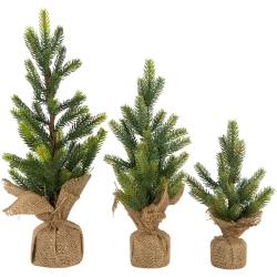 NORTHLIGHT Mini Christmas Pine Artificial Christmas Trees With Burlap Base - 18" - Set Of 3
