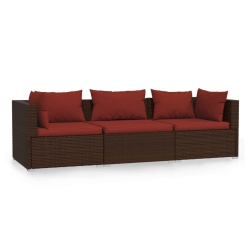 VIDAXL 3-Seater Sofa With Cushions Poly Rattan In Brown