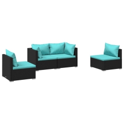 VIDAXL 4 Piece Garden Lounge Set With Cushions Poly Rattan In Black