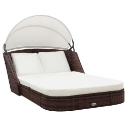 VIDAXL Sun Lounger With Canopy Poly Rattan In Brown