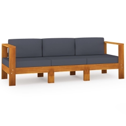 VIDAXL 3-Seater Garden Sofa With Dark Cushions Acacia Wood In Grey