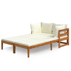 VIDAXL Sun Loungers With Cream Cushions 2 PCs Acacia Wood In White