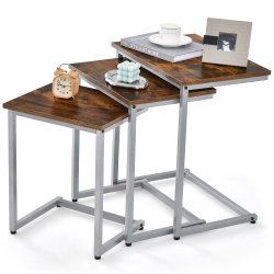 GYMAX 3 PCs Nesting Coffee End Table Set Stacking Side Nightstand Living Room