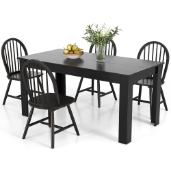 GYMAX 5 PCs Dining Set Rectangular Wooden Dining Table 4 Windsor Chairs Kitchen In Black