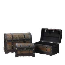 NORTHLIGHT Set Of 3 Decorative Antique Wood And Faux Snakeskin Storage Boxes 22.5" In Brown