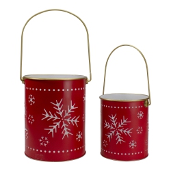 NORTHLIGHT Set Of 2 And Gold Metal Snowflake Candle Lanterns Christmas Decoration In Red