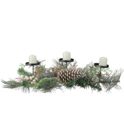 NORTHLIGHT Frosted Long Needle Pine And Berries Christmas Triple Candle Holder - 24