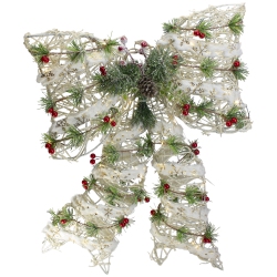 NORTHLIGHT 20" Rattan Berry And Pinecone Christmas Bow In White