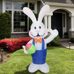 NORTHLIGHT Inflatable Lighted Standing Easter Bunny With Egg Outdoor Decoration - 7'