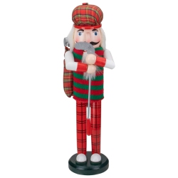 NUTCRACKER FACTORY 14" And Green Plaid Wooden Golfer Christmas Nutcracker In Red