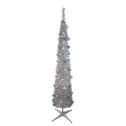 NORTHLIGHT 6' Pre-Lit Silver And Pre-Decorated Pop-Up Artificial Christmas Tree In Blue