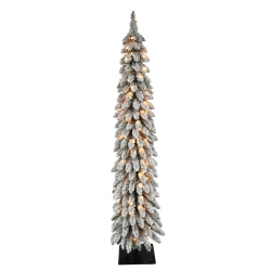 CC CHRISTMAS DECOR Pre-Lit Pencil Artificial Flocked Alpine Christmas Tree - 5' - Clear Lights