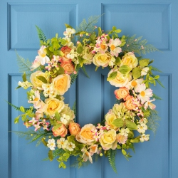 NORTHLIGHT Daisy, Peony And Roses Artificial Floral Spring Wreath - 26