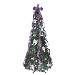 NORTHLIGHT 6' Pre-Lit Purple And Pre-Decorated Pop-Up Artificial Christmas Tree, Clear Lights In Silver