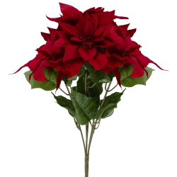 NORTHLIGHT 20" And Green Artificial Poinsettia Christmas Pick In Red