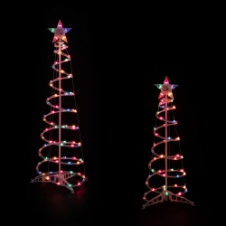 NORTHLIGHT Lighted Sprial Outdoor Christmas Trees - 4' And 6' - Multi-Color - Set Of 2