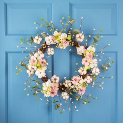 NORTHLIGHT 18-Inch Pink And Hydrangeas With Cotton Artificial Floral Wreath In Green