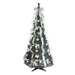 NORTHLIGHT 6' Pre-Lit Silver And Pre-Decorated Pop-Up Artificial Christmas Tree, Clear Lights In Gold