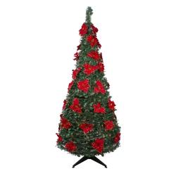 NORTHLIGHT 6' Pre-Lit Slim Pre-Decorated Poinsettia Pop-Up Artificial Christmas Tree
