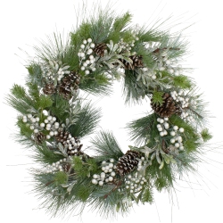 NORTHLIGHT Glittered Berry And Pinecone Artificial Christmas Wreath, 30-Inch, Unlit In White