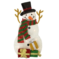NORTHLIGHT 31" Pre-Lit And Black Snowman With Gifts Outdoor Christmas Decor In White