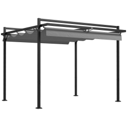 OUTSUNNY 10' X 10' Retractable Pergola Canopy, Garden Gazebo Outdoor Shade Shelter for Grill, Patio, Deck, Dark In Grey