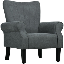HOMCOM Fabric Accent Chair, Upholstered Armchair, Modern Wingback Living Room Chair With Wood Legs, Rolled Arms And Thick Padding, Dark In Grey