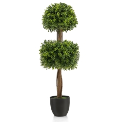 GYMAX 40" Artificial Boxwood Topiary Ball Tree Faux Plant Fake Plant for Decoration