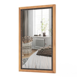GYMAX Rustic Wood Mirror Rectangular Frame Decor Wall Mounted Mirror W/ Back Board