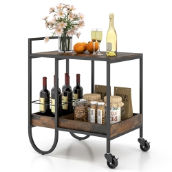 GYMAX Industrial Bar Cart Rolling Buffet Serving Cart W/ Removable Wine Rack Kitchen