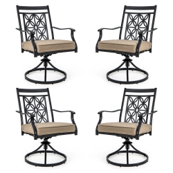 GYMAX Patio Metal Swivel Chairs Set Of 4 Fabric Bistro Rocker Chairs W/ Curved Armrests