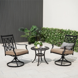 GYMAX Patio Metal Swivel Chairs Set Of 2 Fabric Bistro Rocker Chairs W/ Curved Armrests