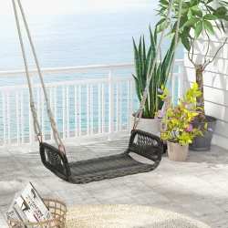 GYMAX 1-Person Rattan Porch Swing Single Swing Chair Bench W/ Hanging Hemp Ropes Outdoor