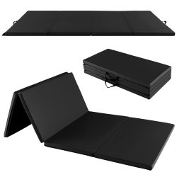 GYMAX 8' X 4' X 2" Folding Gymnastics Mat Tumbling Exercise Pu Leather Cover for Yoga In Black