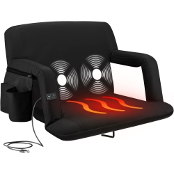 ALPCOUR Extra-Wide Heated Massage Reclining Stadium Seat - Waterproof, Thick Padding - In Black