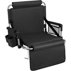 ALPCOUR Stadium Seat - Foldable, Padded, Backrest, Armrest, Pockets, Cup Holder - In Black