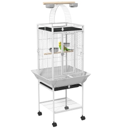 PAWHUT 61.5 Inch Bird Cage Parrot Parakeet House for Cockatiel With Stand, Pull Out Tray, Play Top, Storage Shelf, Wood Perch, Food Container